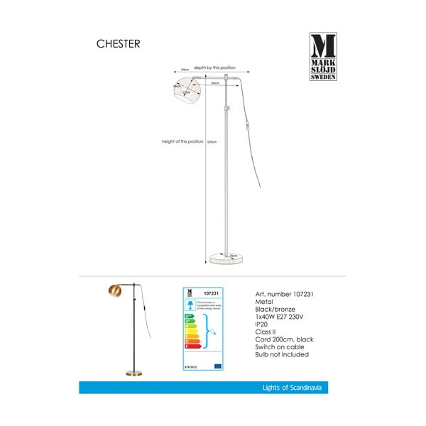 Juodos ir bronzos spalvos grindų šviestuvas Markslöjd Chester-image-2