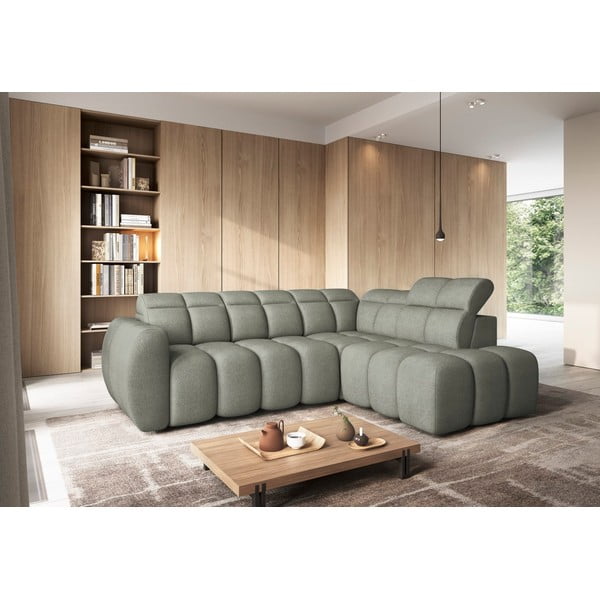 Pilkai žalios spalvos iš boucle sulankstoma/su sandėliavimo vieta kampinė sofa (su dešiniuoju kampu/„L“ formos) Falconn – ELTAP-image-1