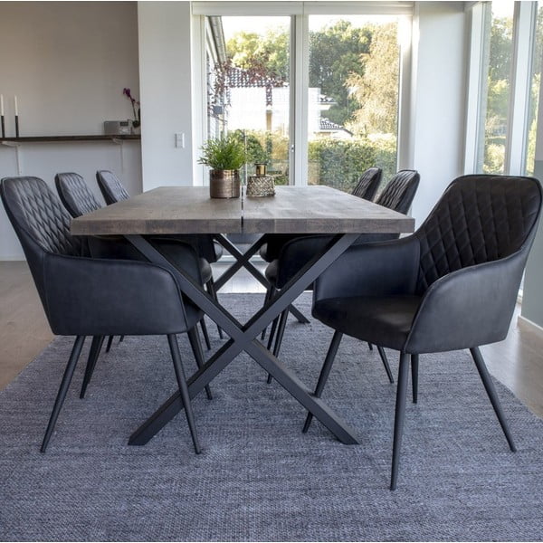 Tamsiai pilkos spalvos iš audinio valgomojo kėdžių komplektas su porankiais 2 vnt. Harbo – House Nordic-image-1