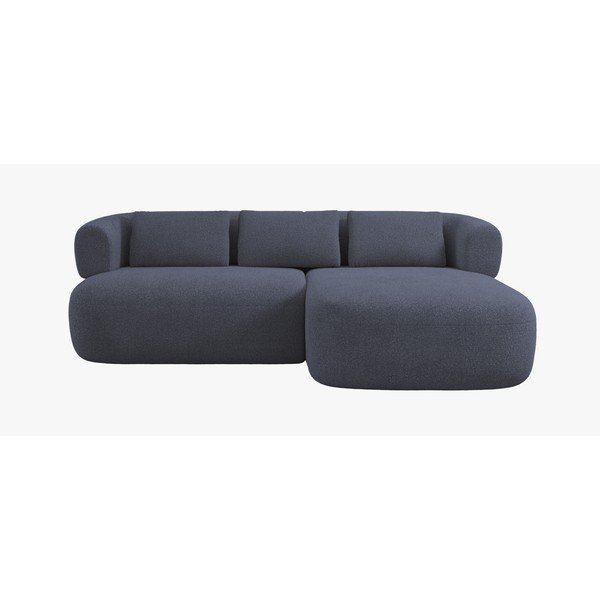 Tamsiai mėlynos spalvos kampinė sofa iš boucle (su dešiniuoju kampu/su gultu) Jenny – Micadoni -image-1