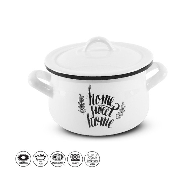 Baltas emaliuotas puodas su dangčiu "Orion Home Sweet", 3,5 l