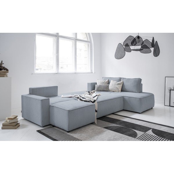 Iš kordinio velveto sulankstoma kampinė sofa šviesiai pilkos spalvos (su dešiniuoju kampu/„U“ formos) Brave Dave – Miuform-image-3