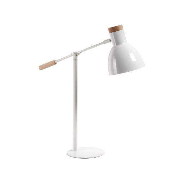 Baltos spalvos iš buko masyvo stalinis šviestuvas (aukštis 54 cm) su metaliniu gaubtu Tescarle – Kave Home