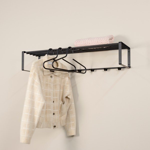 Juodos spalvos iš metalo sieninė lentyna su lentyna 100 cm Rex – Spinder Design-image-1