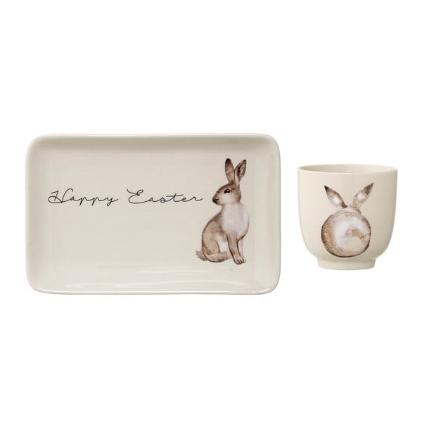 "Bloomingville Bunny" akmens masės puodelių ir lėkščių rinkinys
