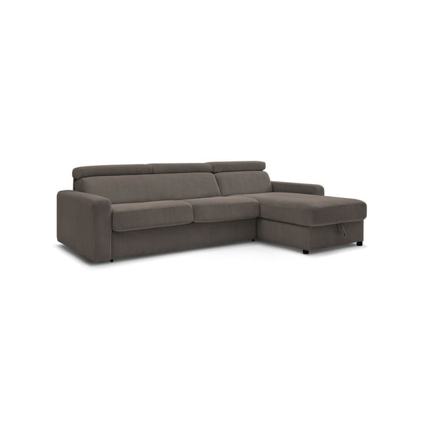 Iš kordinio velveto sulankstoma kampinė sofa pilkos spalvos/rudos spalvos (kintama) Monaco – Bobochic Paris-image-4