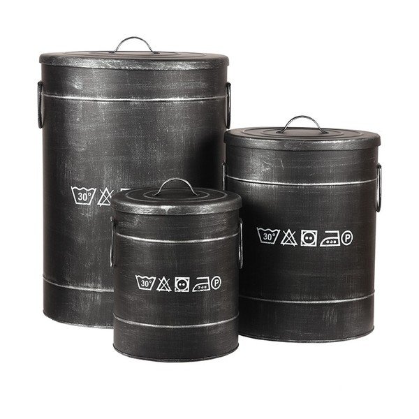 Juodas metalinis skalbinių krepšys LABEL51, ⌀ 40 cm-image-2