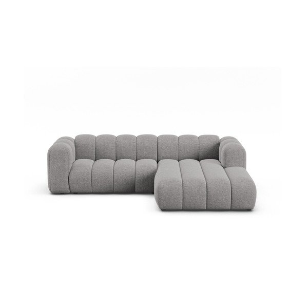 Pilkos spalvos kampinė sofa iš šenilinio audinio (su dešiniuoju kampu/su gultu) Lupine – Micadoni 
