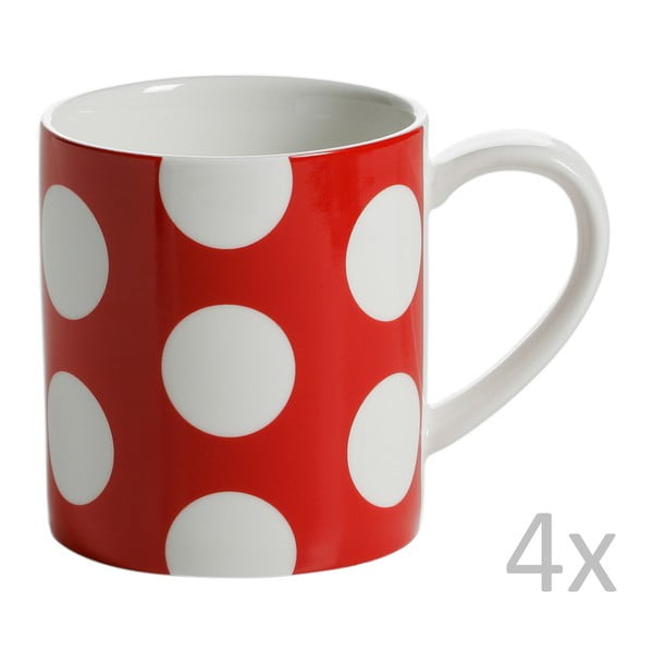 4 raudonų porcelianinių puodelių rinkinys "Maxwell & Williams Polka Dot", 360 ml
