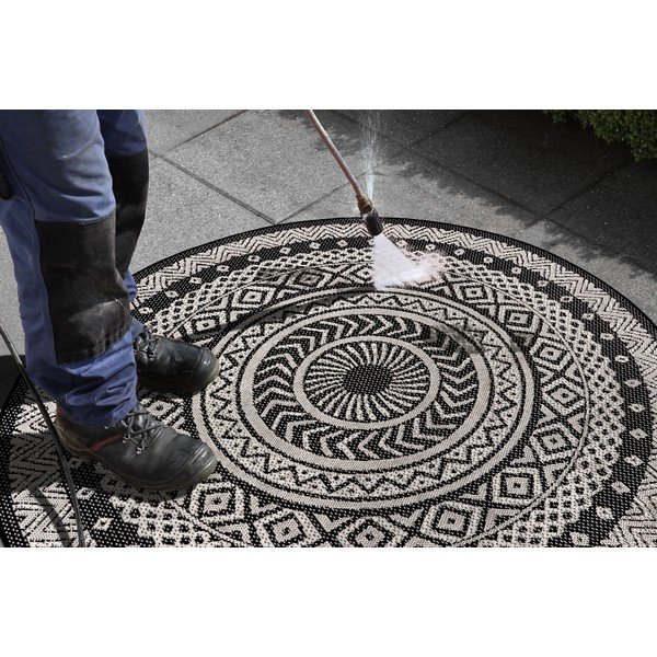 Juodos ir pilkos spalvos lauko kilimas Ragami Round, ø 120 cm-image-4