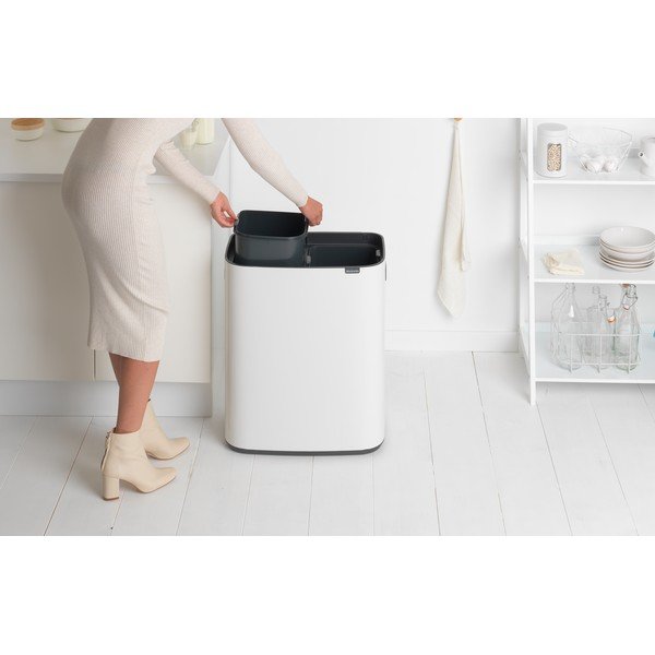 Iš plieno šiukšliadėžė baltos spalvos rūšiavimui/galima atidaryti palietus 60 l Bo Touch Bin – Brabantia-image-1