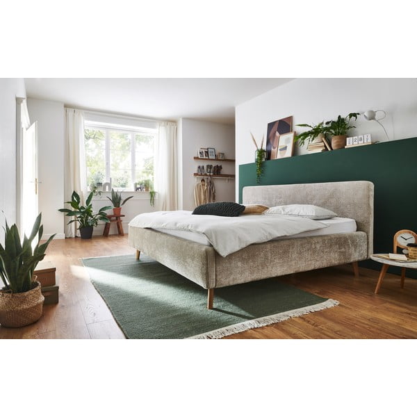 Smėlio spalvos dvigulė lova audiniu dengta be grotelių 160x200 cm Mattis – Meise Möbel-image-1