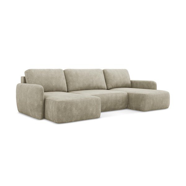 Smėlio spalvos iš šenilinio audinio sulankstoma/su sandėliavimo vieta kampinė sofa („U“ formos) Lilo – Makamii-image-3