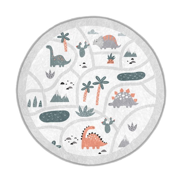 Skalbiamas vaikiškas žaidimų kilimas šviesiai pilkos spalvos ø80 cm Dino Park – Mila Home