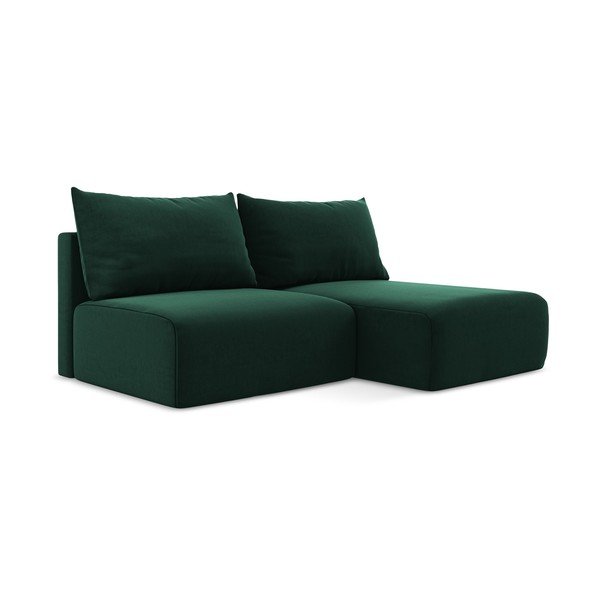 Tamsiai žalios spalvos sulankstoma/su sandėliavimo vieta kampinė sofa iš velveto (su dešiniuoju kampu/su gultu) Kalena – Makamii-image-2