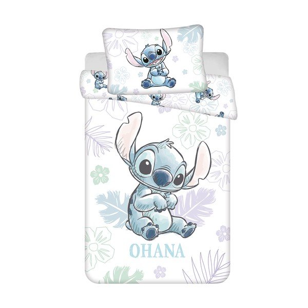 Baltos spalvos iš medvilnės vaikiška patalynė vaikiškai lovai 100x135 cm Lilo and Stitch "Ohana White" – Jerry Fabrics