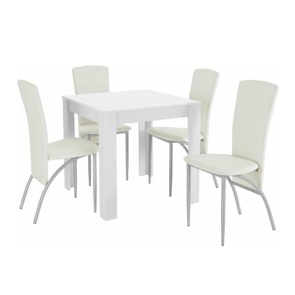 Valgomojo stalo ir 4 baltų valgomojo kėdžių komplektas "Støraa Lori Nevada Duro Puro White