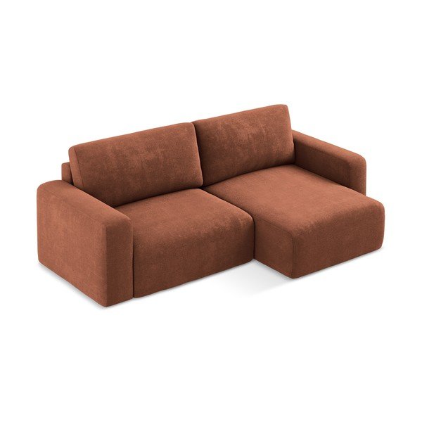 Terakotos spalvos sulankstoma/su sandėliavimo vieta kampinė sofa iš šenilinio audinio (su dešiniuoju kampu/su gultu) Kona – Makamii-image-2