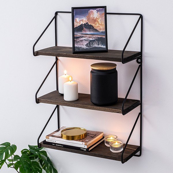 Iš eglės medžio masyvo kelių aukštų sieninė lentyna natūralios spalvos 40 cm Violaceae – Kalune Design-image-1