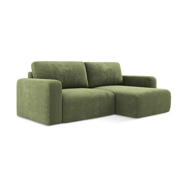 Žalios spalvos sulankstoma/su sandėliavimo vieta kampinė sofa iš šenilinio audinio (su dešiniuoju kampu/su gultu) Kona – Makamii-image-2