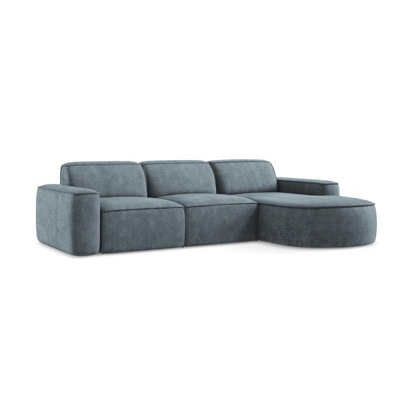 Pilkai mėlynos spalvos iš šenilinio audinio kampinė sofa (su dešiniuoju kampu/su gultu) Omao – Makamii-image-3