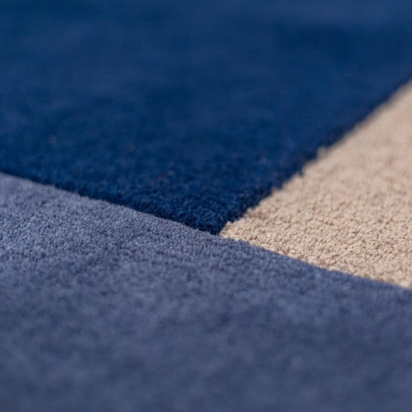 Rankų darbo mėlynos spalvos iš vilnos apvalios formos kilimas ø 150 cm Mia Segment – Flair Rugs-image-4