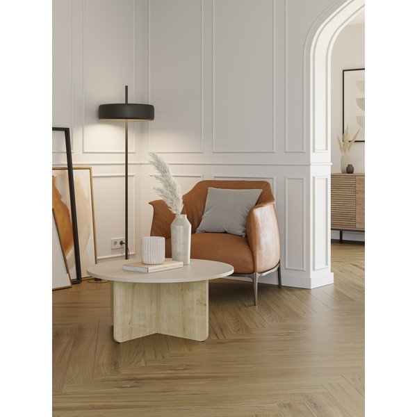 Apvalios formos kavos staliukas kreminės spalvos/natūralios spalvos iš ąžuolo ø 80 cm Hillary – Marckeric-image-1