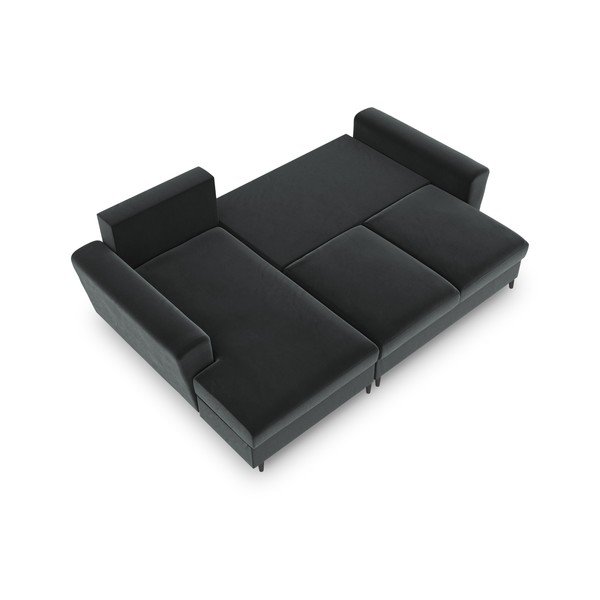 Tamsiai pilkos spalvos iš velveto sulankstoma/su sandėliavimo vieta kampinė sofa (su kairiuoju kampu/su gultu) Kyoto – Cosmopolitan Design-image-2
