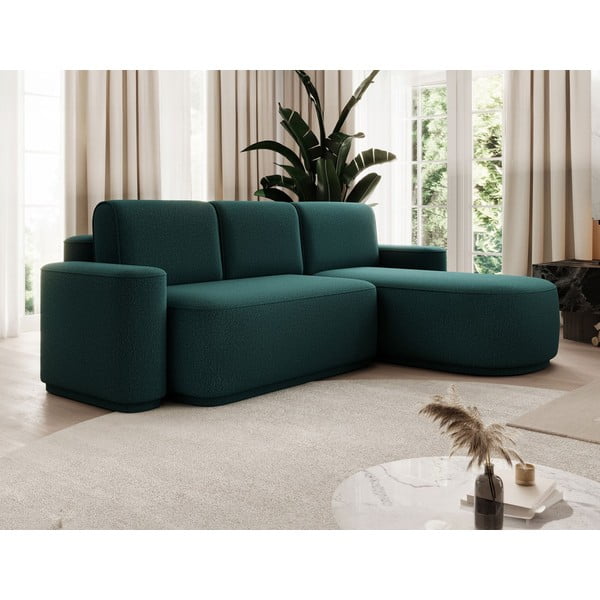 Žalios spalvos iš šenilinio audinio sulankstoma/su sandėliavimo vieta kampinė sofa (su dešiniuoju kampu/su gultu) Aurumm – ELTAP-image-1