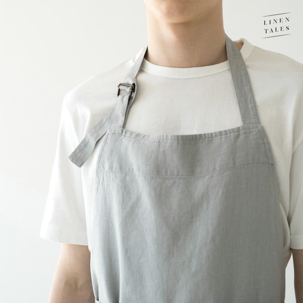 Šviesiai pilka lininė prijuostė Linen Tales Chef, 100 cm ilgio-image-3