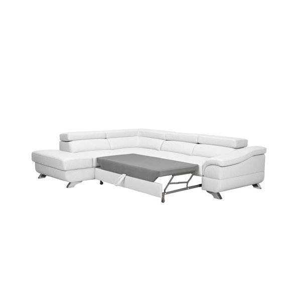 Balta odinė kampinė sofa-lova su dėže "Windsor & Co Sofas Gamma", kairysis kampas-image-3