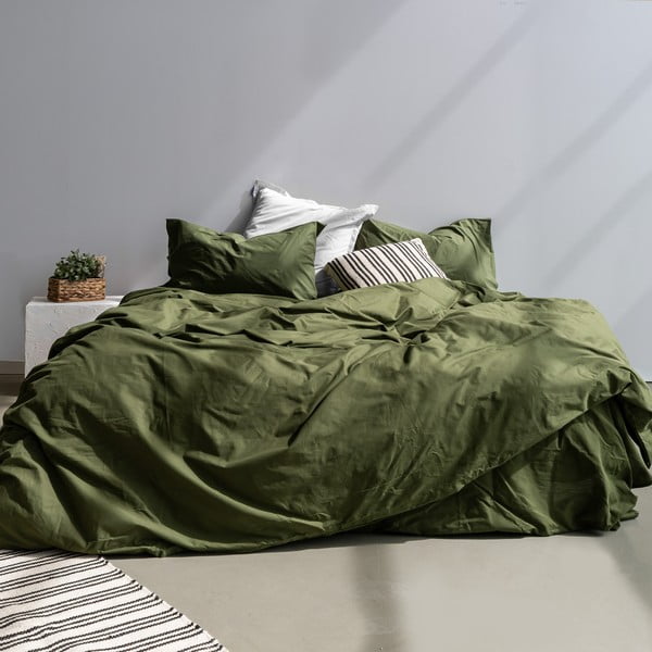 Dvigulis antklodės užvalkalas iš medvilnės žalios spalvos 200x200 cm Basic – Happy Friday