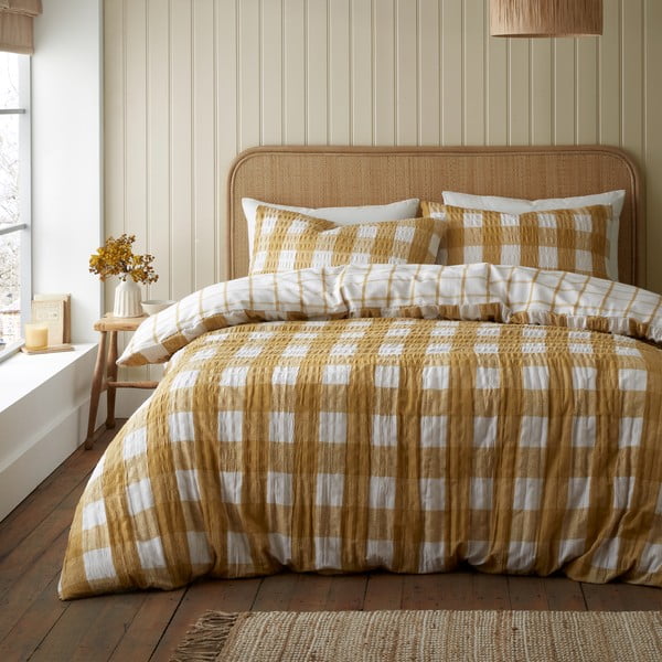 Iš flanelės viengulė patalynė geltonos spalvos 135x200 cm Gingham Check – Catherine Lansfield