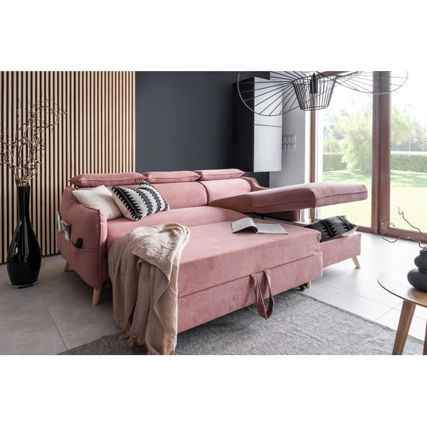Sulankstoma kampinė sofa iš velveto šviesiai rožinės spalvos (su dešiniuoju kampu) Sweet Harmony – Miuform-image-4