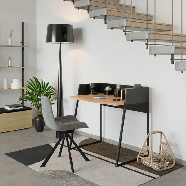 Juodas darbo stalas su ąžuolo detalėmis TemaHome Volga-image-1