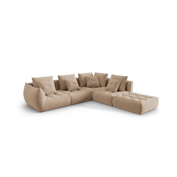 Smėlio spalvos iš velveto kampinė sofa (su dešiniuoju kampu/„L“ formos) Bloom – Micadoni -image-2