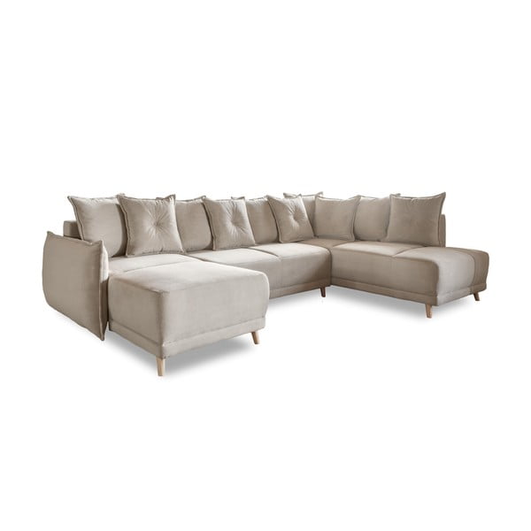 Sulankstoma kampinė sofa iš kordinio velveto smėlio spalvos (su dešiniuoju kampu/„U“ formos) Lazy Lukka – Miuform