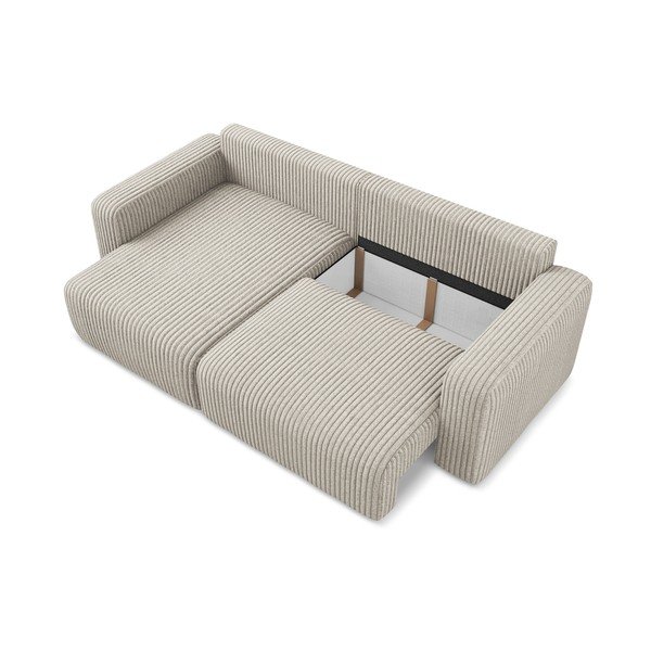 Smėlio spalvos sulankstoma/su sandėliavimo vieta kampinė sofa iš kordinio velveto (su kairiuoju kampu/su gultu) Kona – Makamii-image-4