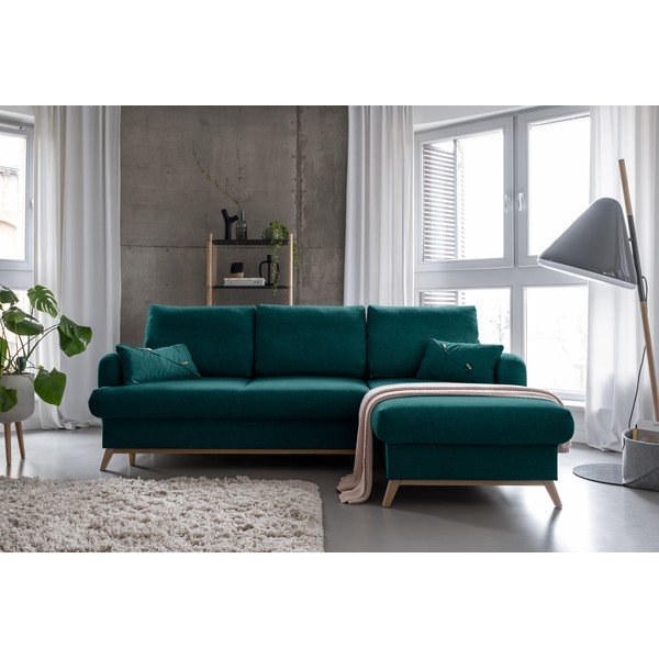 Turkio spalvos sulankstoma/su sandėliavimo vieta kampinė sofa (su dešiniuoju kampu/su gultu) Scandic Lagom – Miuform-image-1