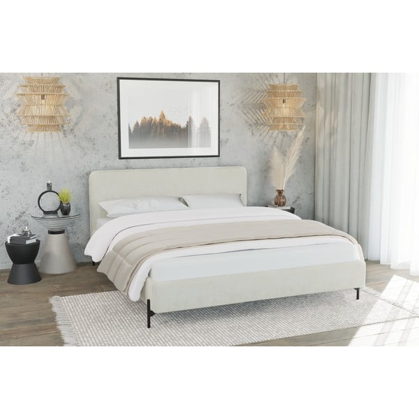 Dvigulė lova smėlio spalvos audiniu dengta su lovos grotelėmis 200x200 cm Barker – Ropez-image-2