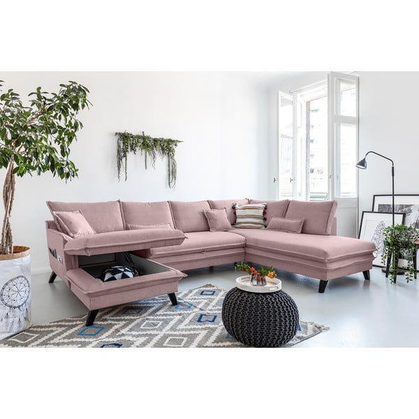 Rožinės spalvos U formos sofa-lova Miuform Charming Charlie, dešinysis kampas-image-3
