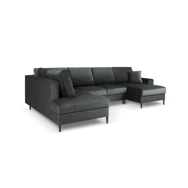 Tamsiai pilkos spalvos iš velveto sulankstoma/su sandėliavimo vieta kampinė sofa (su kairiuoju kampu/„U“ formos) Kyoto – Cosmopolitan Design-image-3