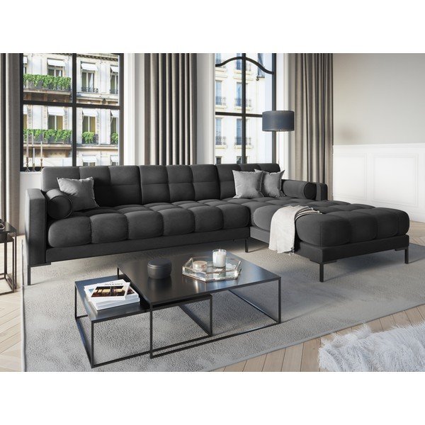 Tamsiai pilka aksominė kampinė sofa Cosmopolitan Design Bali, kampas dešinėje-image-1