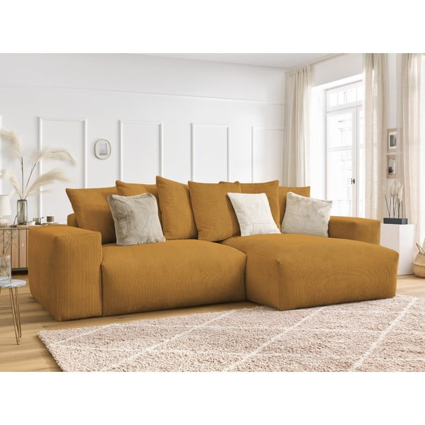 Garstyčių spalvos iš kordinio velveto sulankstoma/su sandėliavimo vieta kampinė sofa Voltaire – Bobochic Paris-image-1