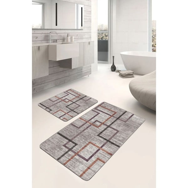 Pilkos spalvos iš velveto vonios kilimėliai 2 vnt. 60x100 cm – Mila Home-image-1