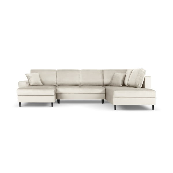 Smėlio spalvos iš velveto sulankstoma/su sandėliavimo vieta kampinė sofa (su dešiniuoju kampu/„U“ formos) Kyoto – Cosmopolitan Design