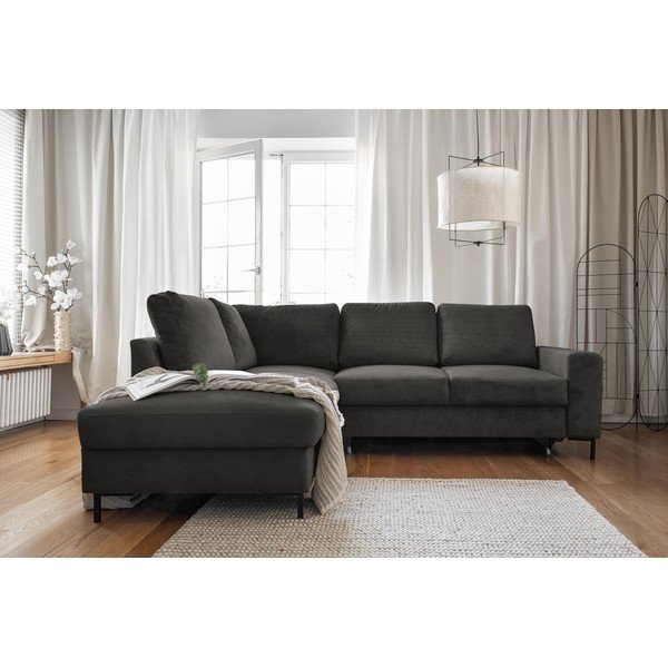 Iš kordinio velveto sulankstoma kampinė sofa tamsiai pilkos spalvos (su kairiuoju kampu) Lofty Lilly – Miuform-image-4