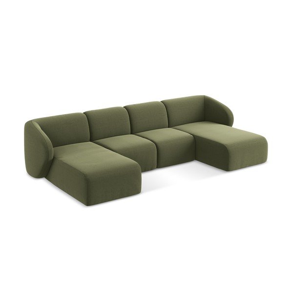 Žalios spalvos kampinė sofa iš velveto („U“ formos) Lani – Makamii-image-2
