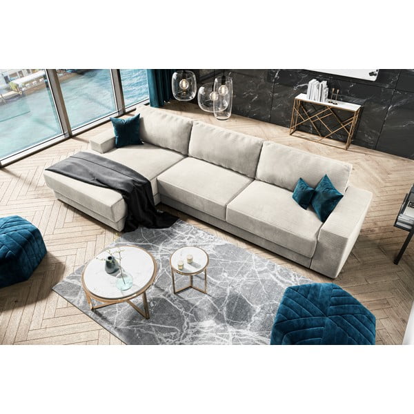 Smėlio spalvos aksominė sofa-lova Milo Casa Donatella, kairysis kampas-image-1
