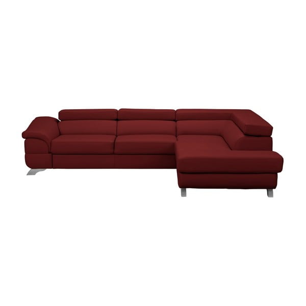"Windsor & Co Sofos Gamma" raudona odinė kampinė sofa-lova, dešinysis kampas